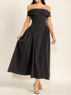Off-Shoulder Maxi Dress- BLACK